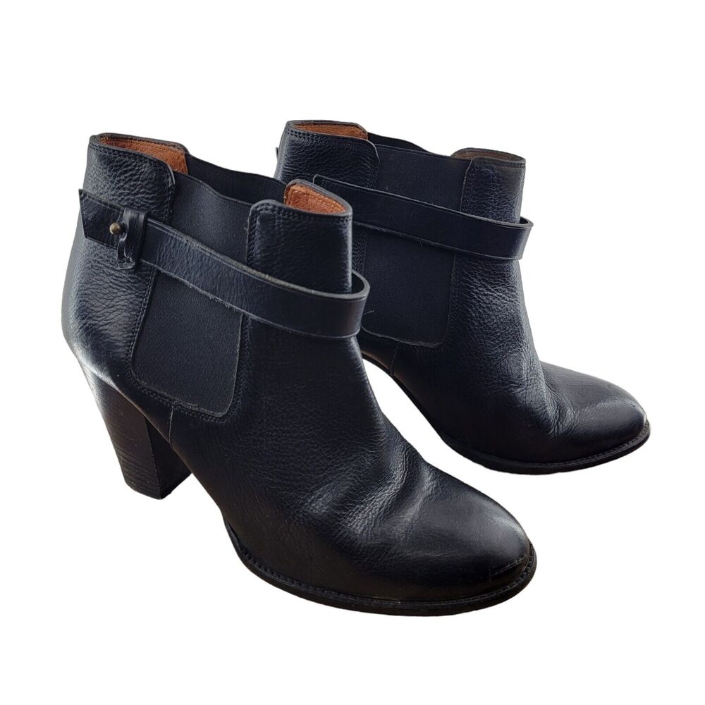 Madewell Lonnie Black Leather Ankle Boots Size 9 3.5" Wedge Heel Pull On Stretch